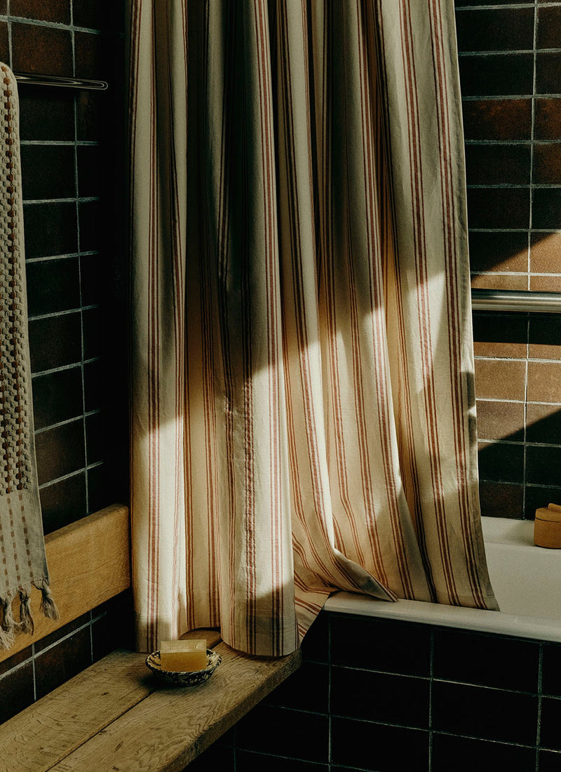 Rhode Stripe Shower Curtain | Ecru/Poppy