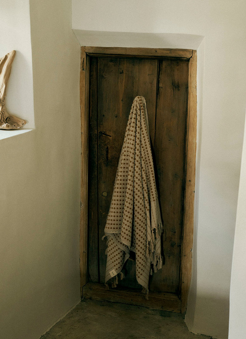 Chickpea Hand Finished Cotton Towel | Stone/Terracotta