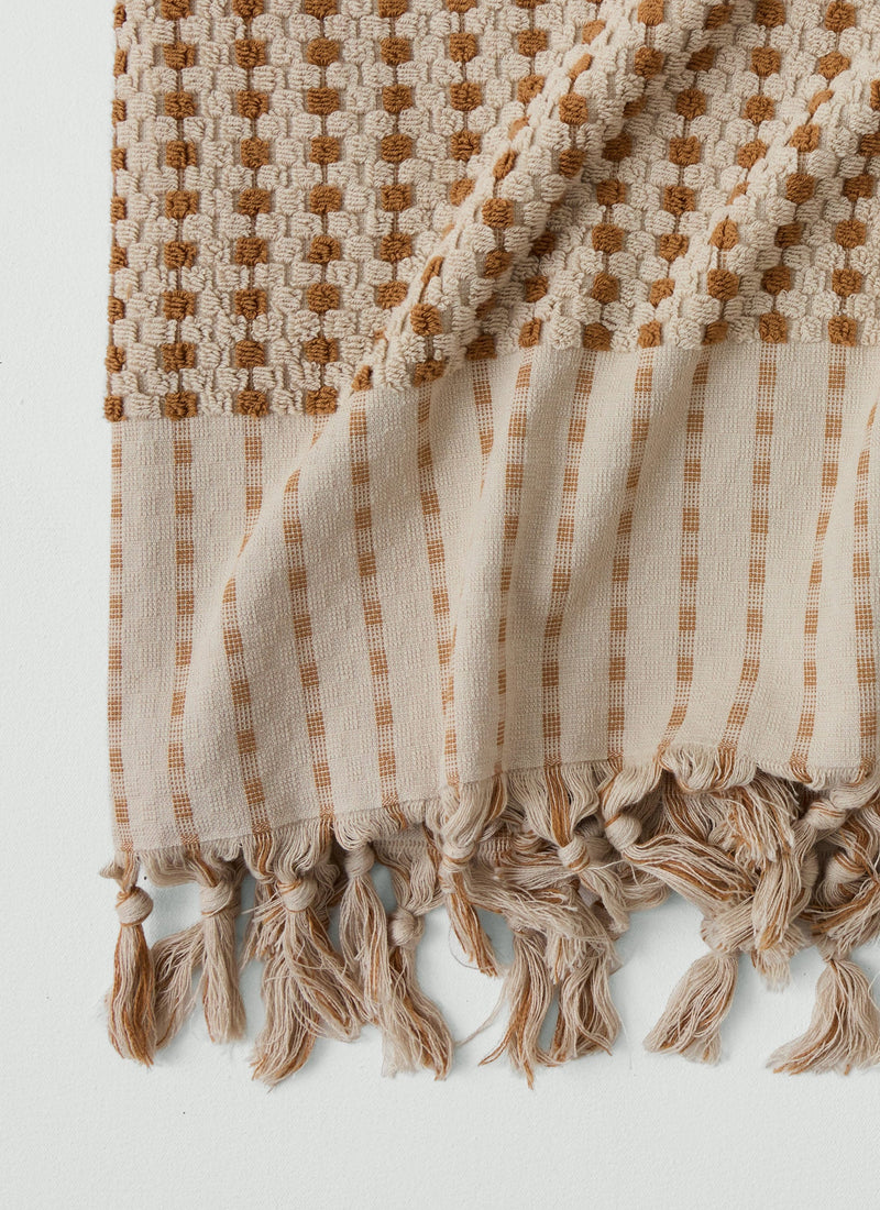 Chickpea Hand Finished Cotton Towel | Stone/Terracotta