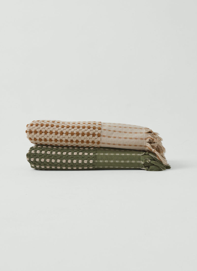 Chickpea Hand Finished Cotton Towel | Stone/Terracotta