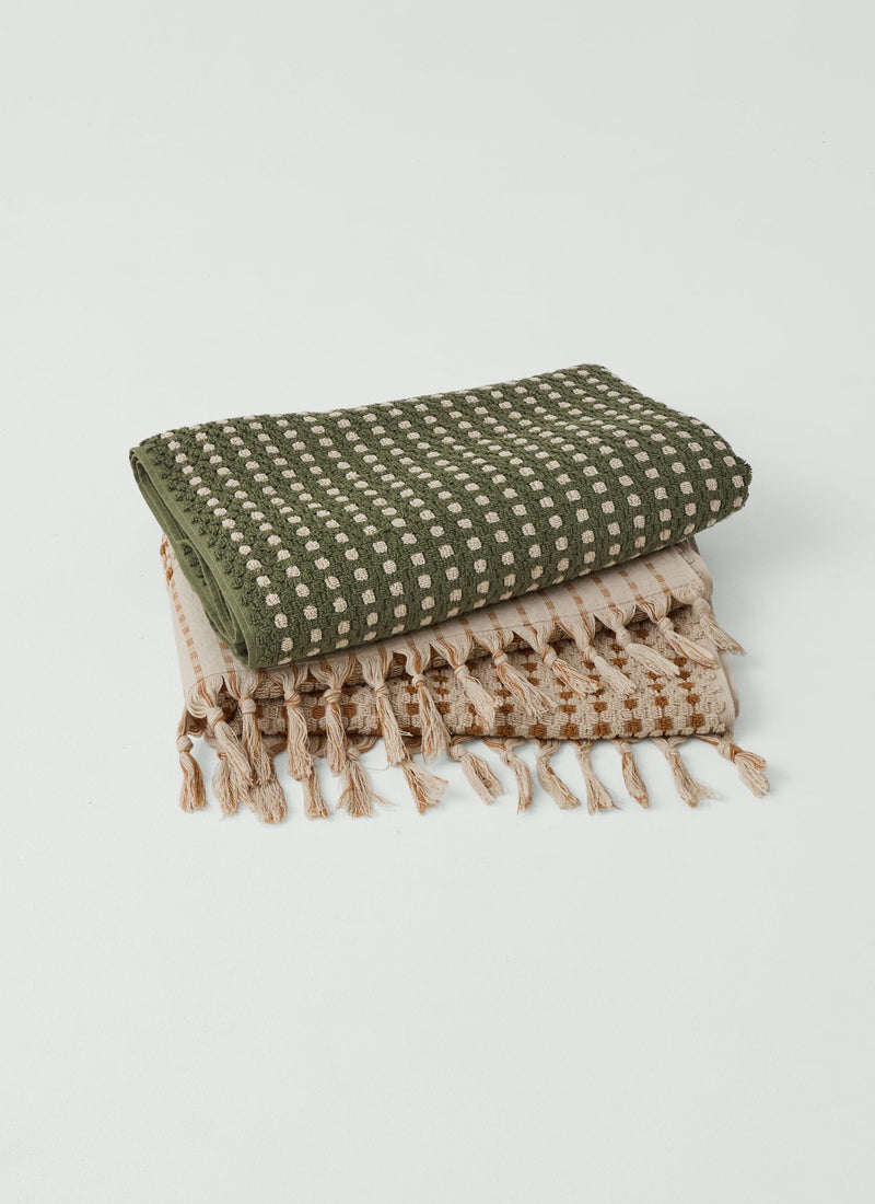 Chickpea Hand Finished Cotton Towel | Stone/Terracotta