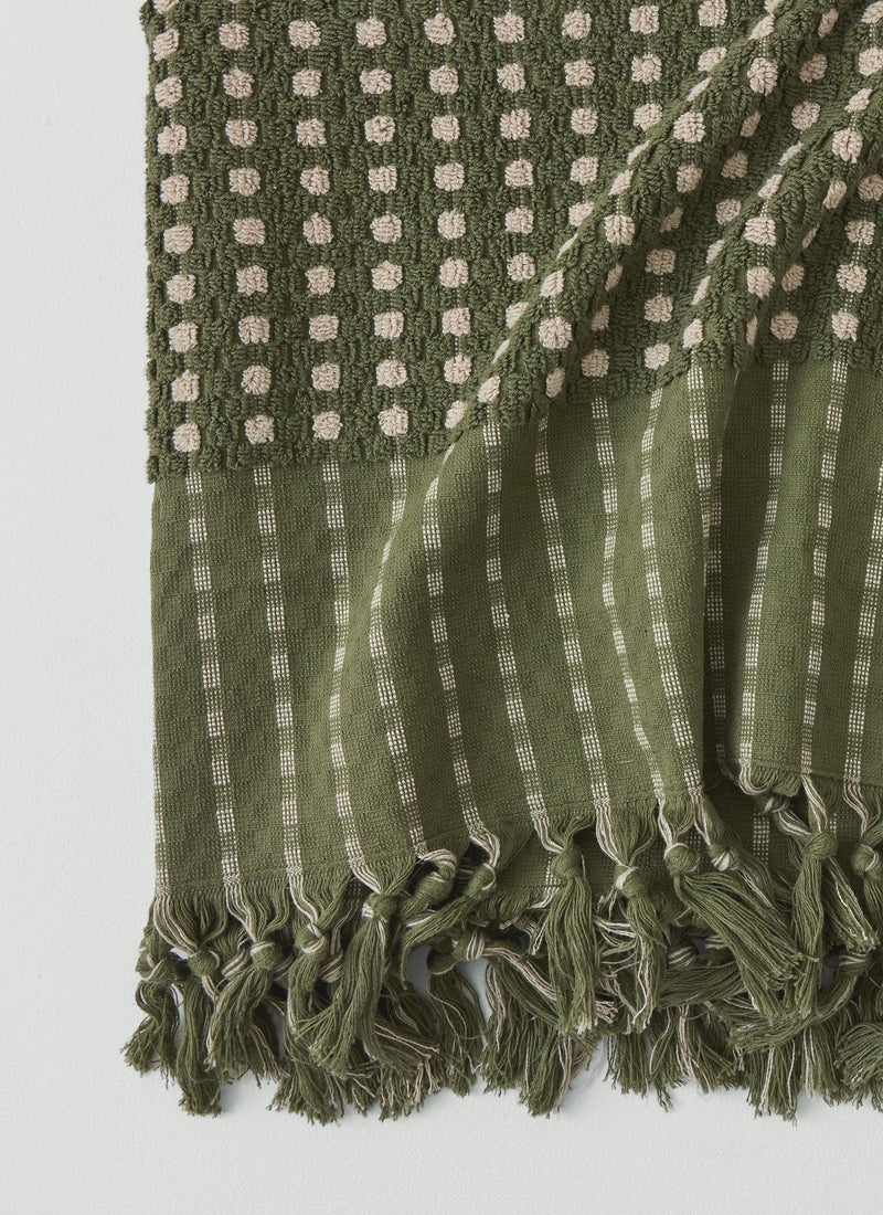 Chickpea Hand Finished Cotton Towel | Olive/Stone