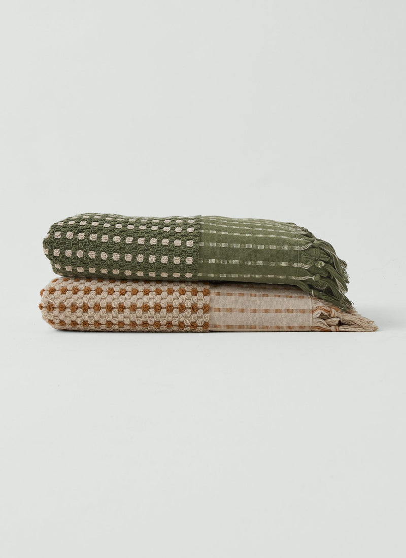 Chickpea Hand Finished Cotton Towel | Olive/Stone