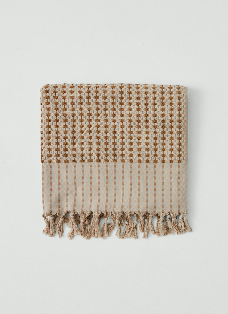 Chickpea Hand Finished Cotton Towel | Stone/Terracotta
