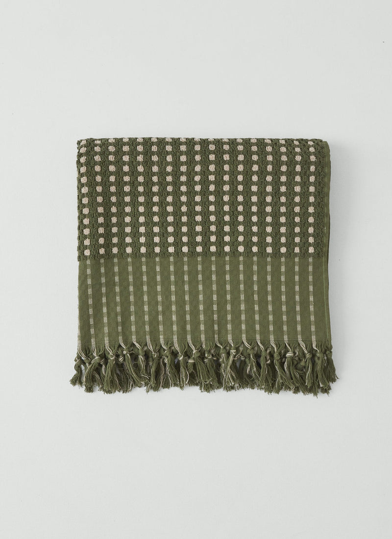 Chickpea Hand Finished Cotton Towel | Olive/Stone