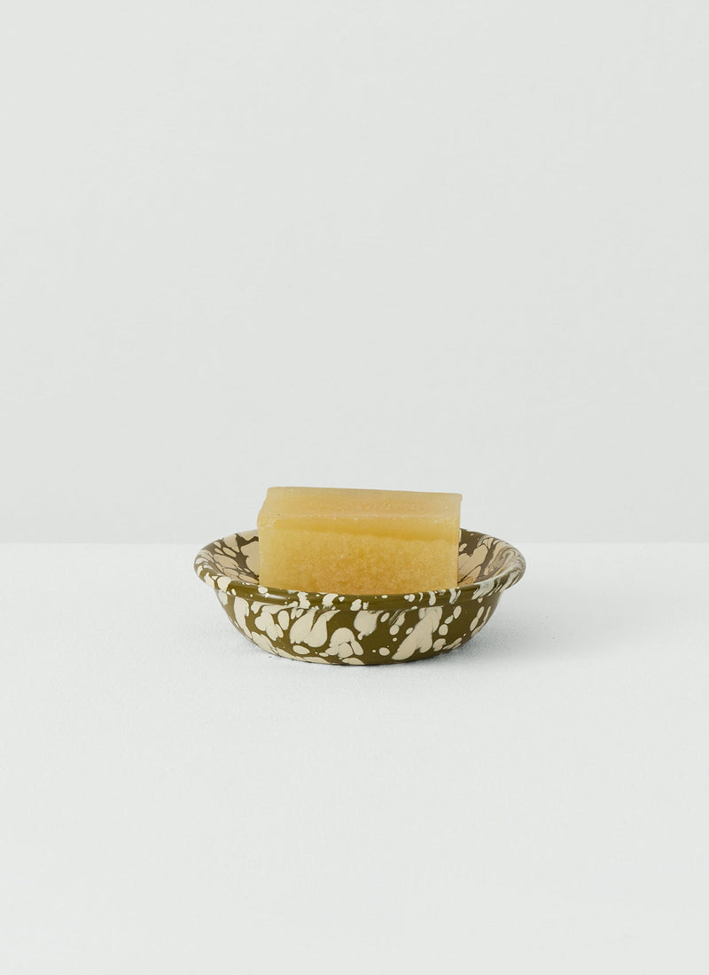 Splatter Enamel Soap Dish | Olive/Ecru