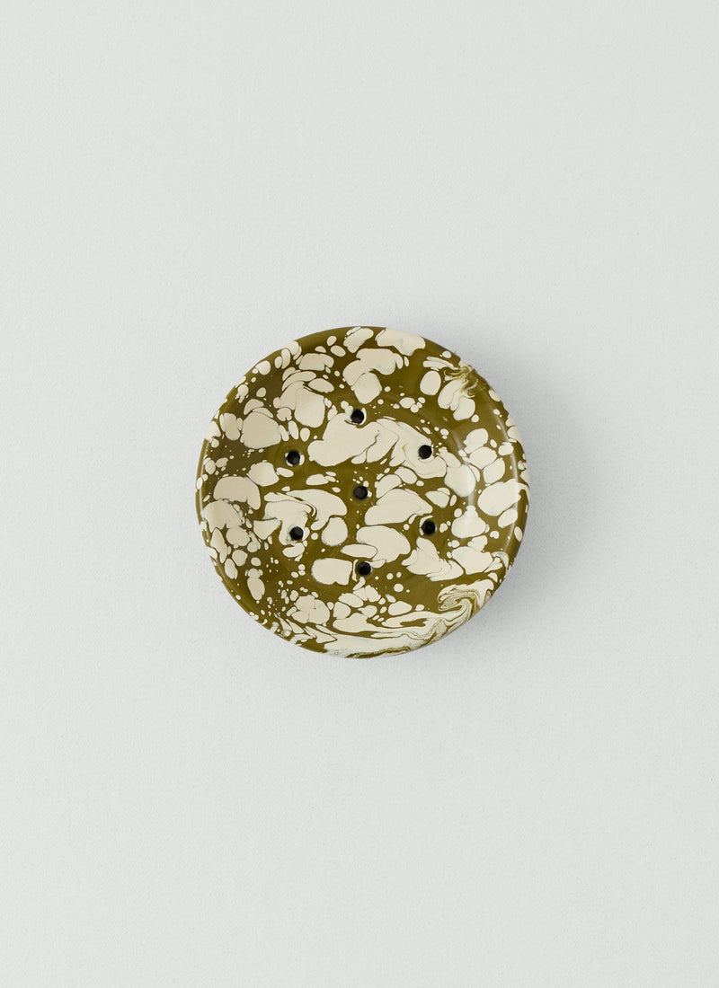 Splatter Enamel Soap Dish | Olive/Ecru