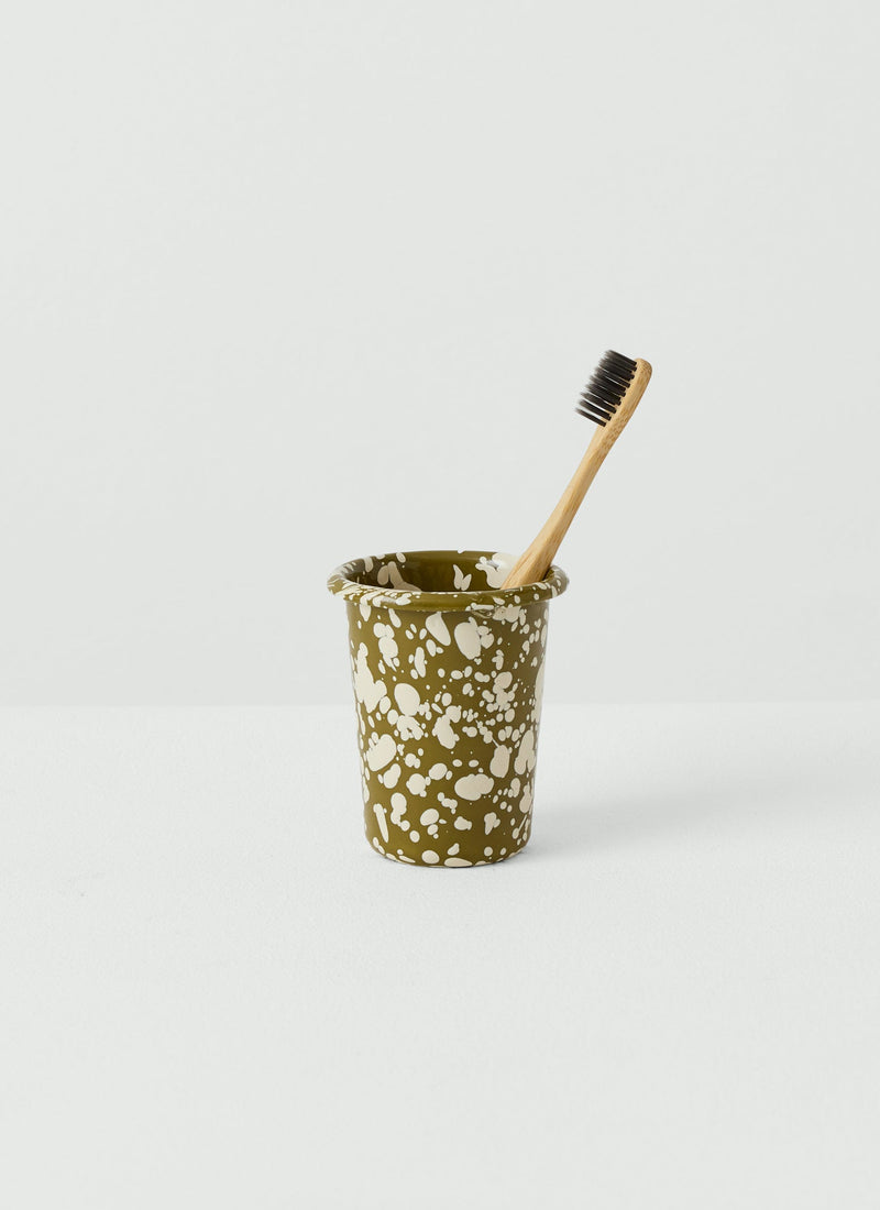Splatter Enamel Toothbrush Tumbler | Olive/Ecru