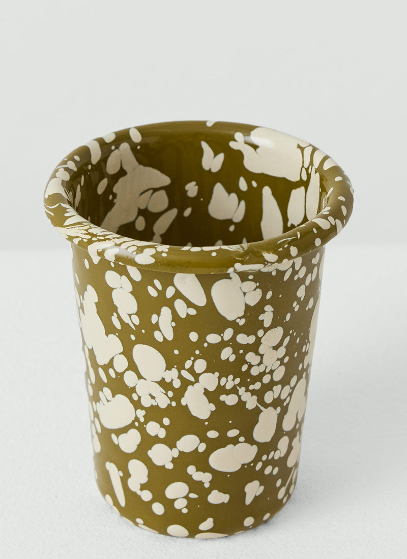 Splatter Enamel Toothbrush Tumbler | Olive/Ecru