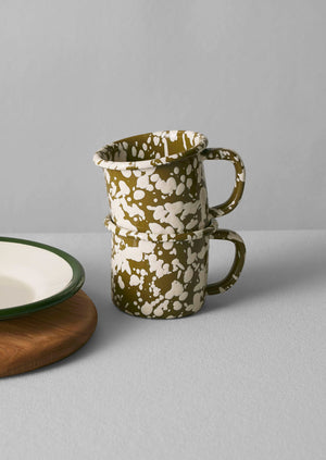 Splatter Enamel Mug | Olive/Ecru