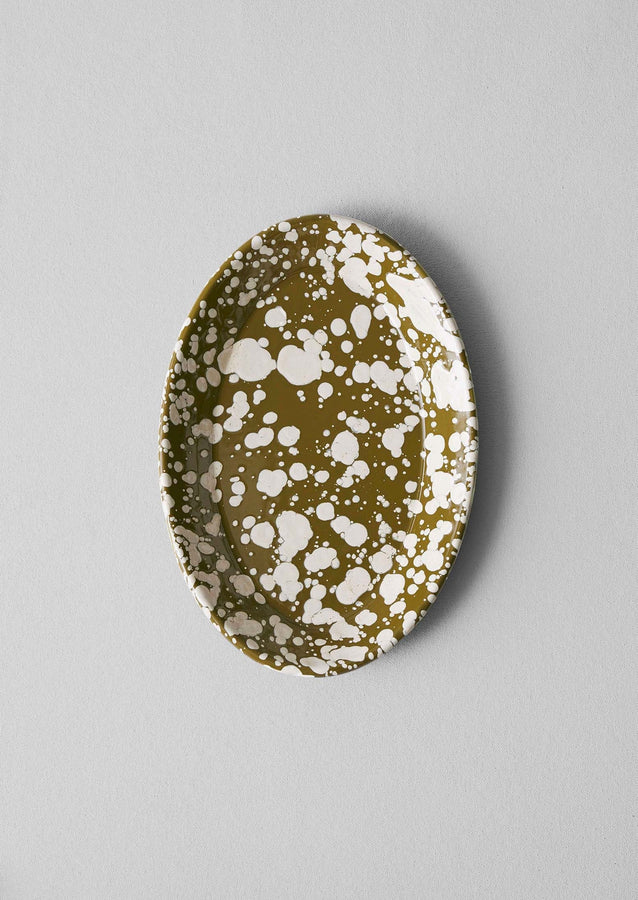 Splatter Enamel Platter | Olive/Ecru