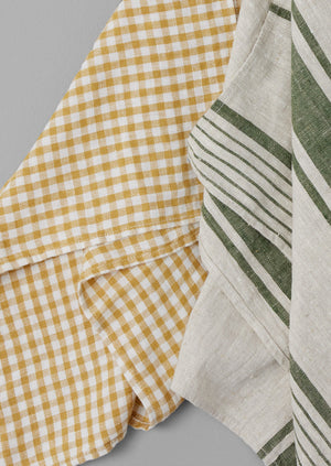 Irregular Stripe Linen Tea Towel | Natural/Forest