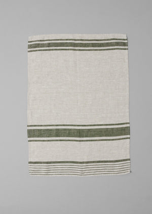 Irregular Stripe Linen Tea Towel | Natural/Forest