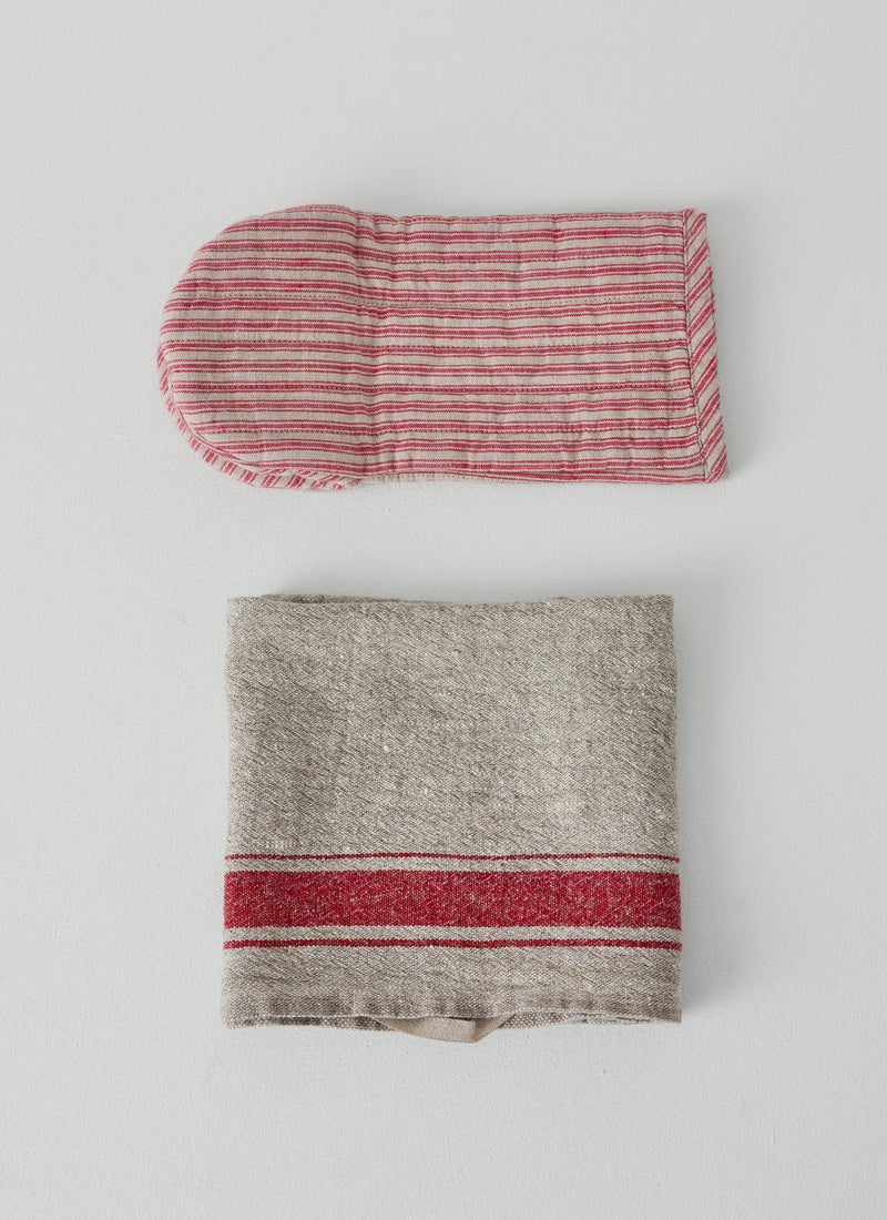 Stripe Linen Oven Glove | Natural/Red