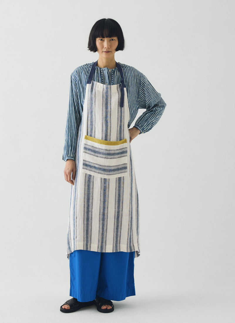 Chef Stripe Linen Apron | Ecru/Multi Blue