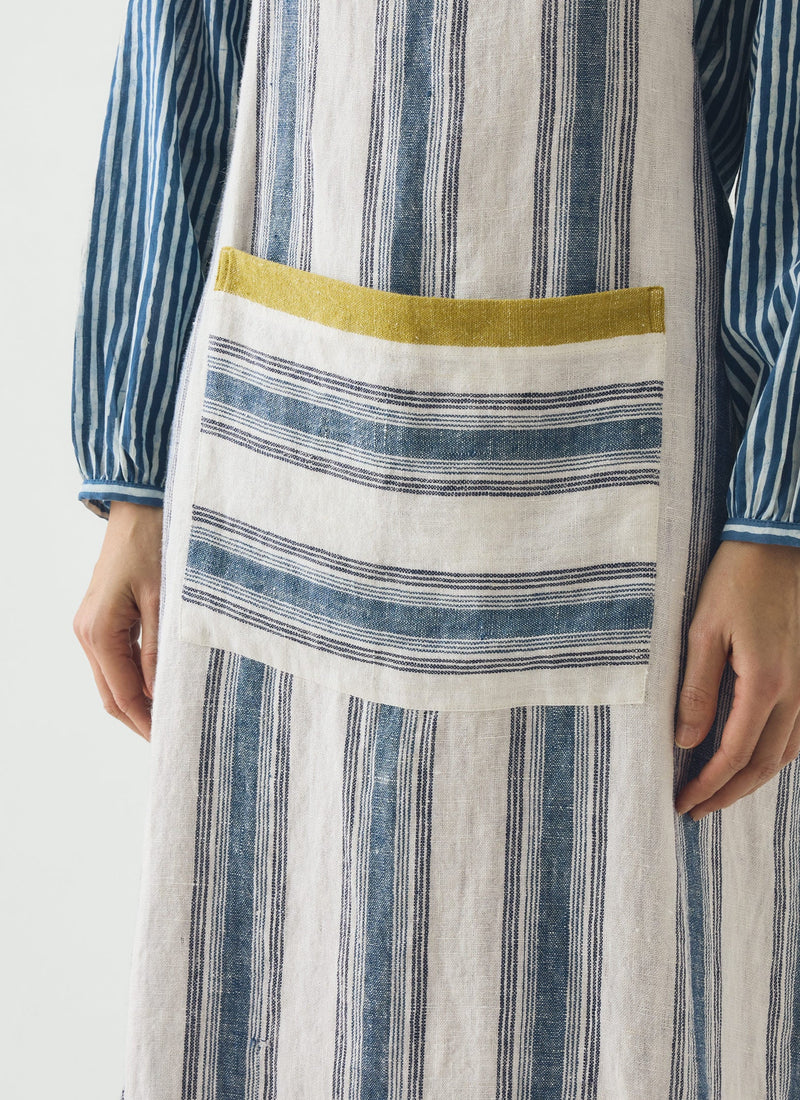 Chef Stripe Linen Apron | Ecru/Multi Blue