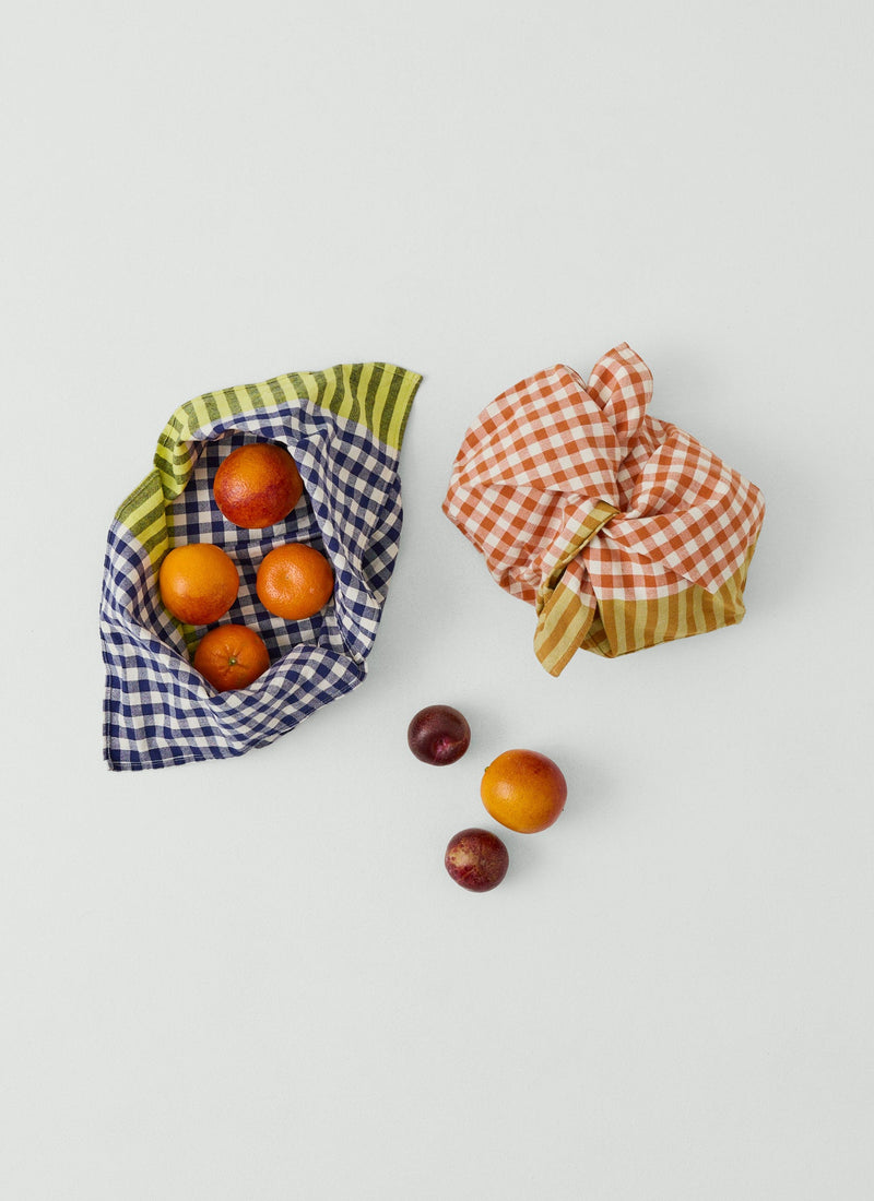 Hand Woven Siesta Check Bread Bag | Cobalt/Citrus
