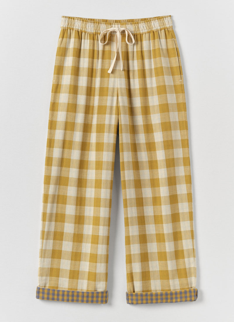 Gingham Faced Cotton Pyjama Trousers | Golden Ochre/Washed Hyacinth