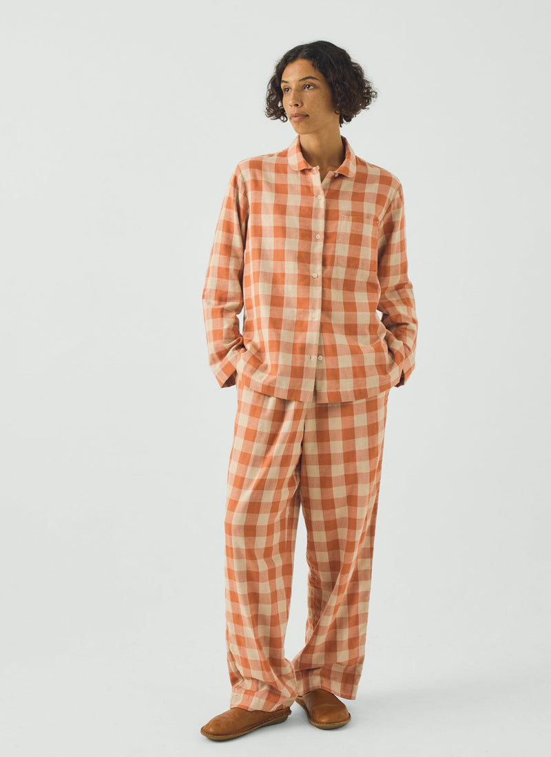 Gingham Face Cotton Pyjamas | Coral/Sky Blue