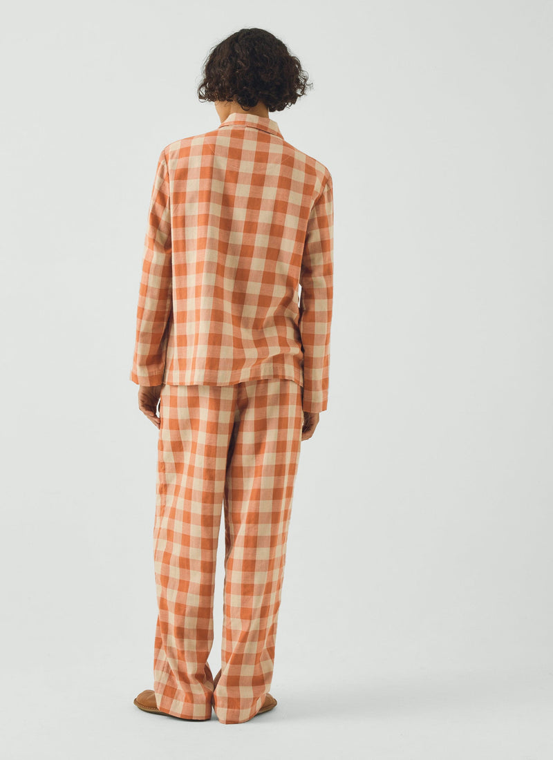 Gingham Face Cotton Pyjamas | Coral/Sky Blue