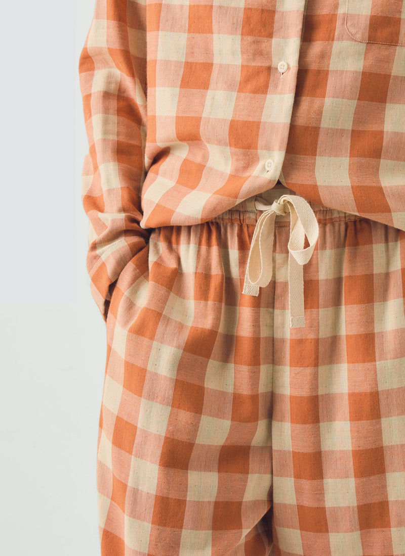 Gingham Face Cotton Pyjamas | Coral/Sky Blue