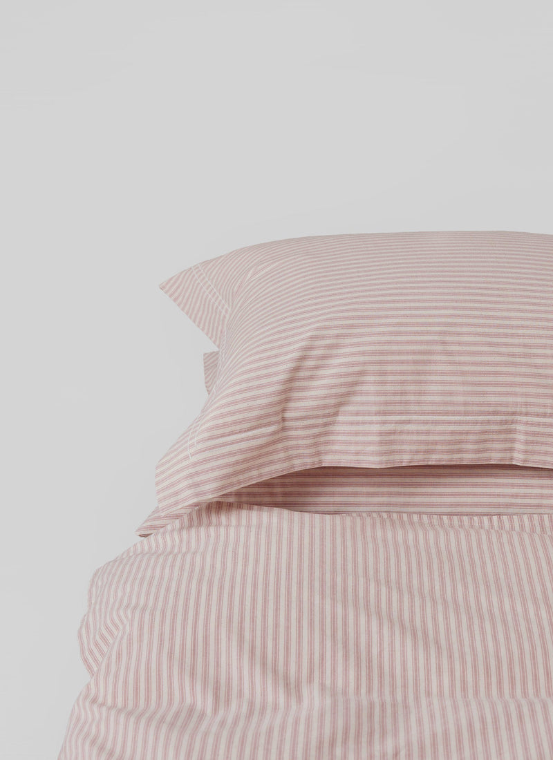 Ticking Stripe Cotton Oxford Pillowcase | Ecru/Rose