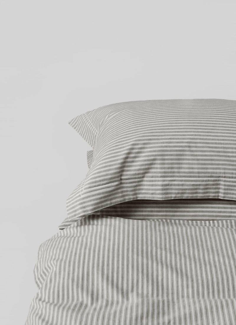 Ticking Stripe Cotton Oxford Pillowcase | Ecru/Graphite