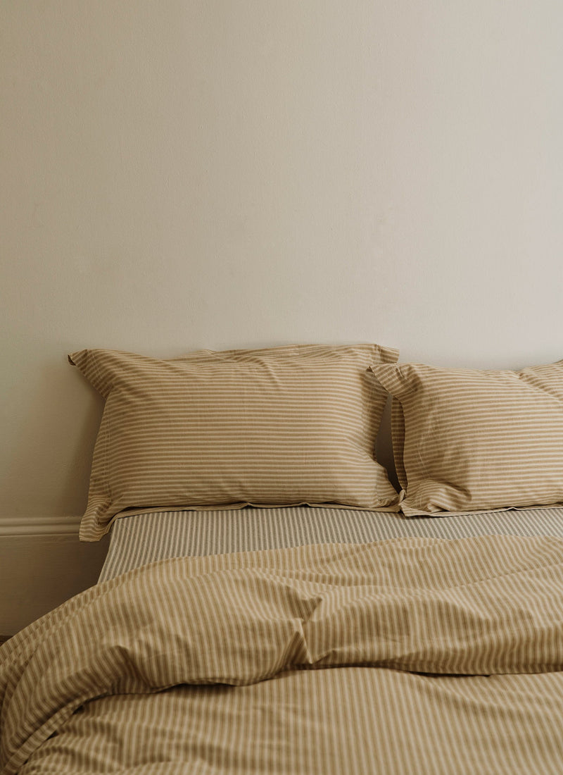 Ticking Stripe Cotton Oxford Pillowcase | Ecru/Straw