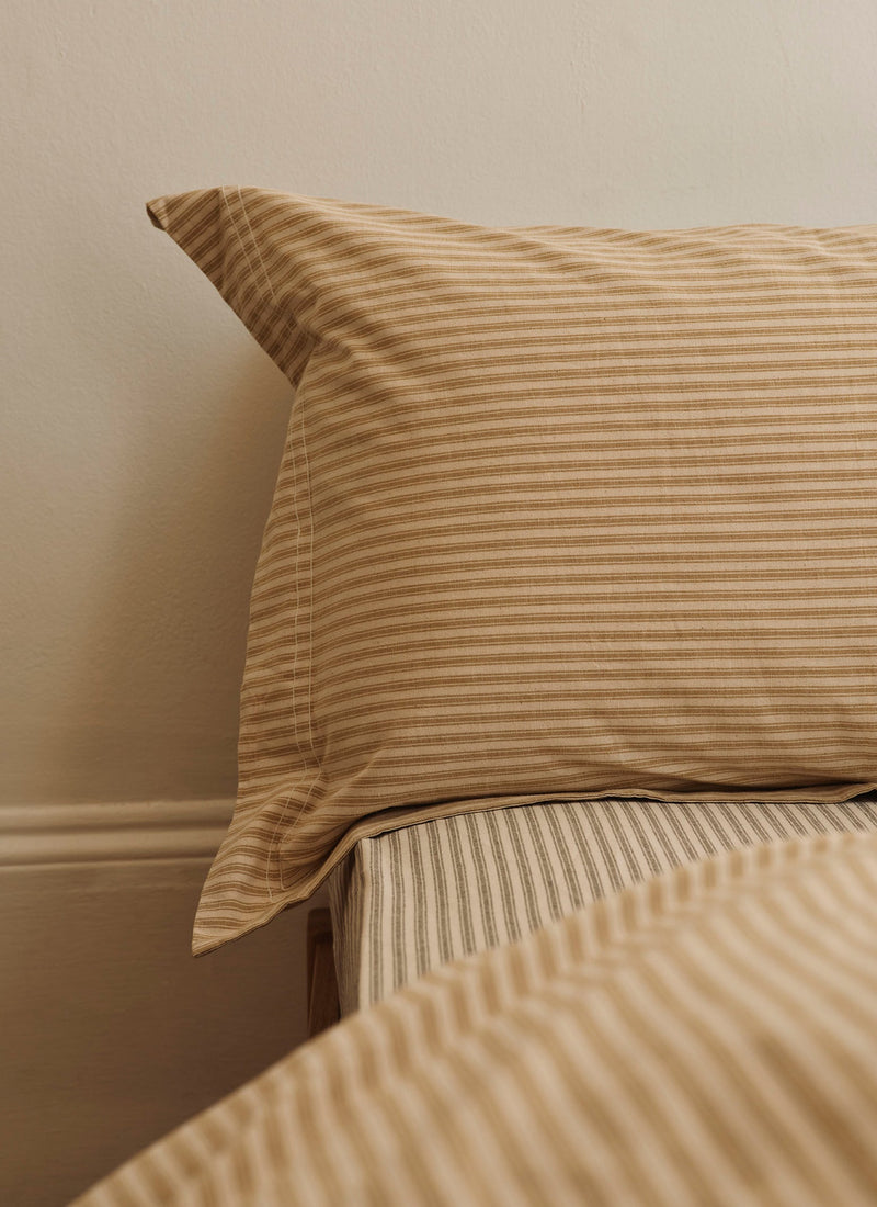 Ticking Stripe Cotton Oxford Pillowcase | Ecru/Straw