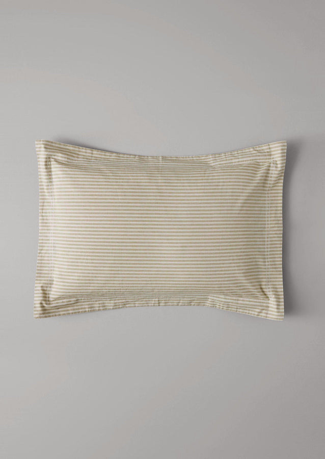 Organic Cotton Ticking Stripe Oxford Pillowcase | Ecru/Straw