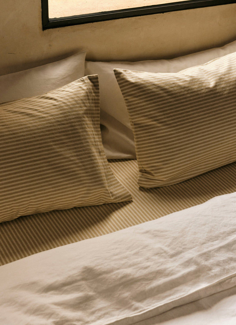 Ticking Stripe Cotton Housewife Pillowcase | Ecru/Straw