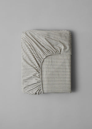 Organic Cotton Ticking Stripe Fitted Sheet | Ecru/Graphite