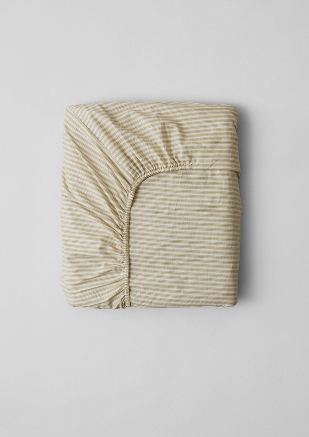 Organic Cotton Ticking Stripe Fitted Sheet | Ecru/Straw