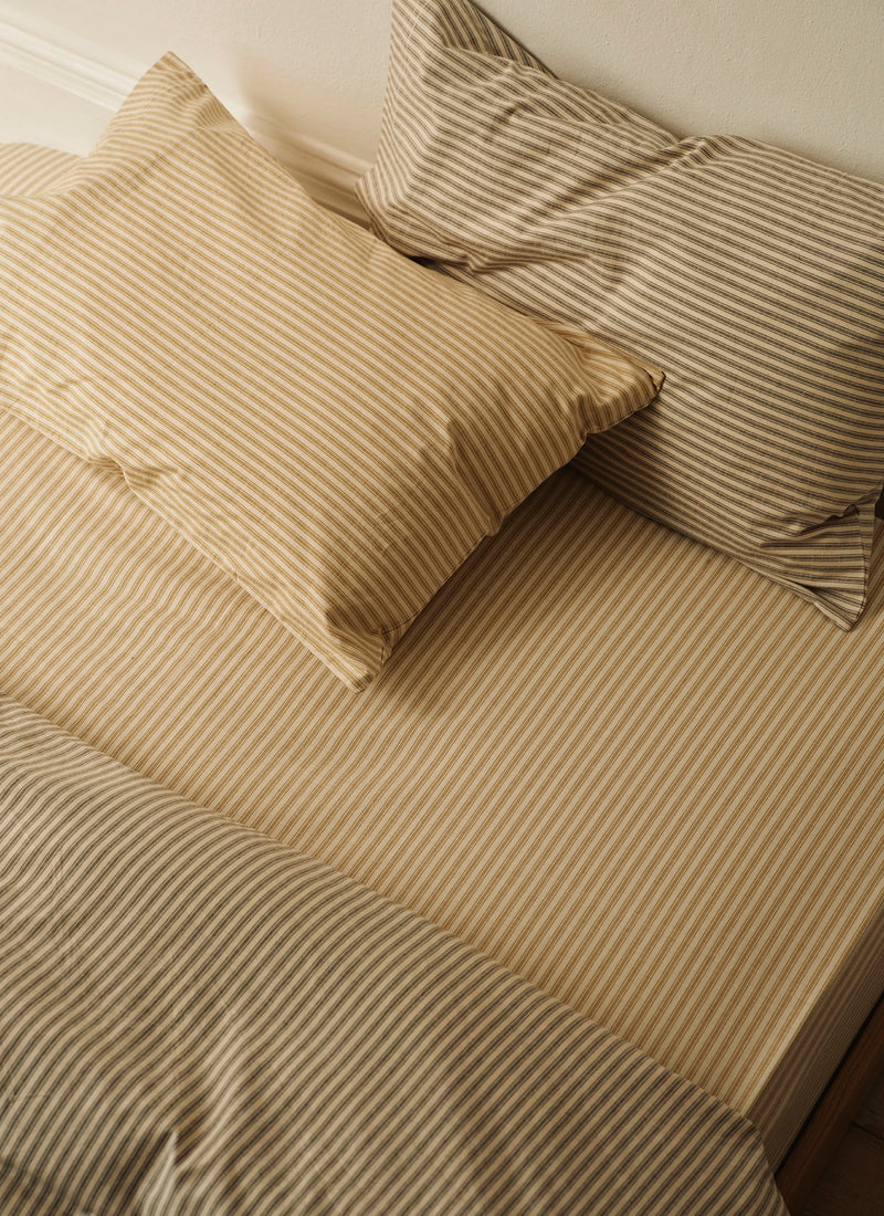 Ticking Stripe Cotton Fitted Sheet | Ecru/Straw