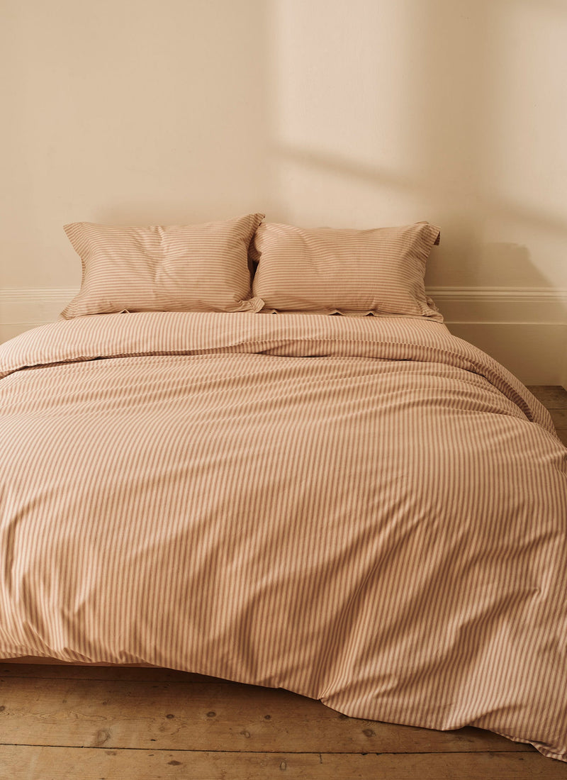 Ticking Stripe Cotton Fitted Sheet | Ecru/Rose