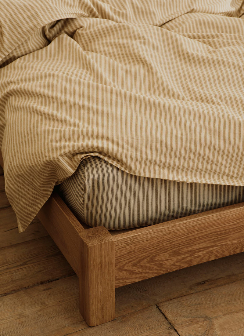 Ticking Stripe Cotton Fitted Sheet | Ecru/Graphite