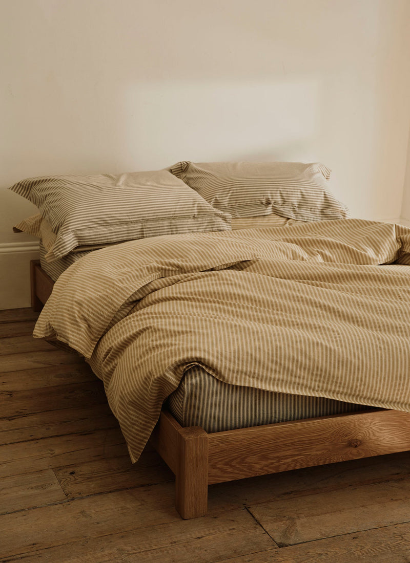 Ticking Stripe Cotton Fitted Sheet | Ecru/Graphite