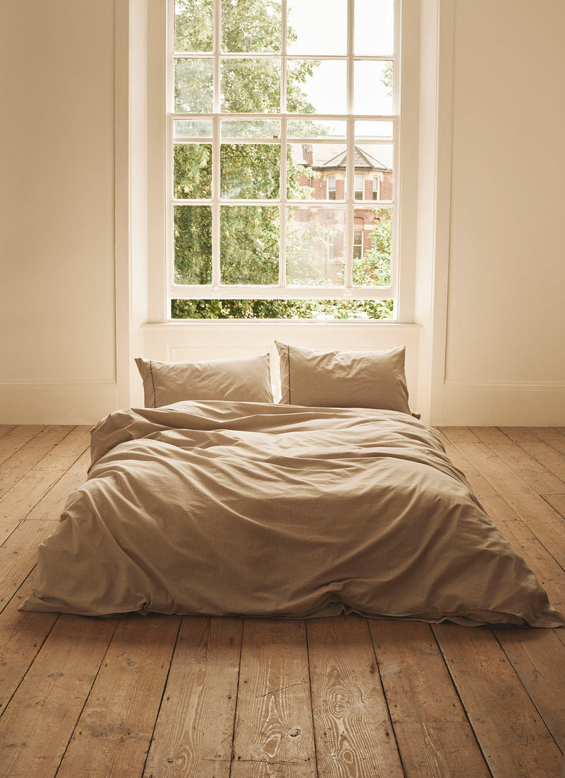 Fine Stripe Cotton Housewife Pillowcase | Ecru/Smoke Blue