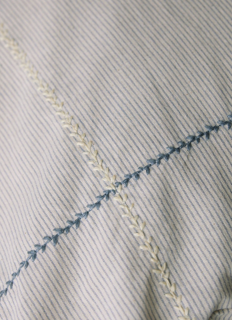 Fine Stripe Cotton Housewife Pillowcase | Ecru/Smoke Blue