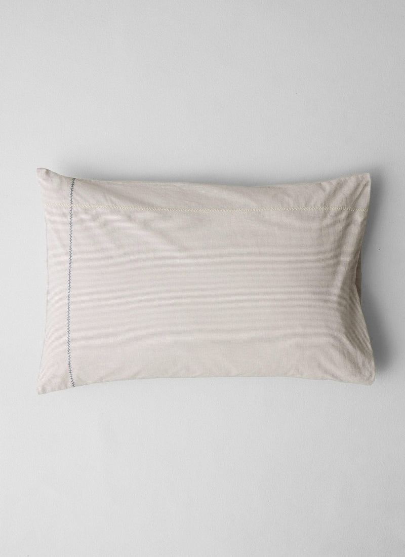 Fine Stripe Cotton Housewife Pillowcase | Ecru/Smoke Blue
