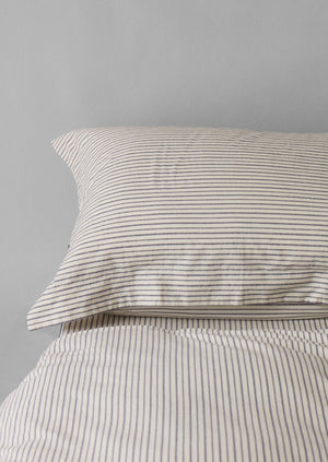 Organic Cotton Pyjama Stripe Oxford Pillowcase | Navy/Ecru