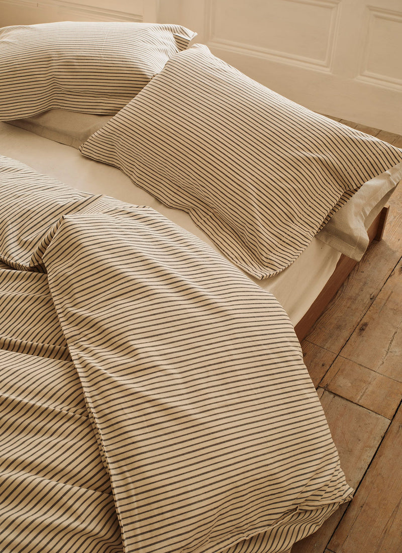 Pyjama Stripe Cotton Oxford Pillowcase | Navy/Ecru