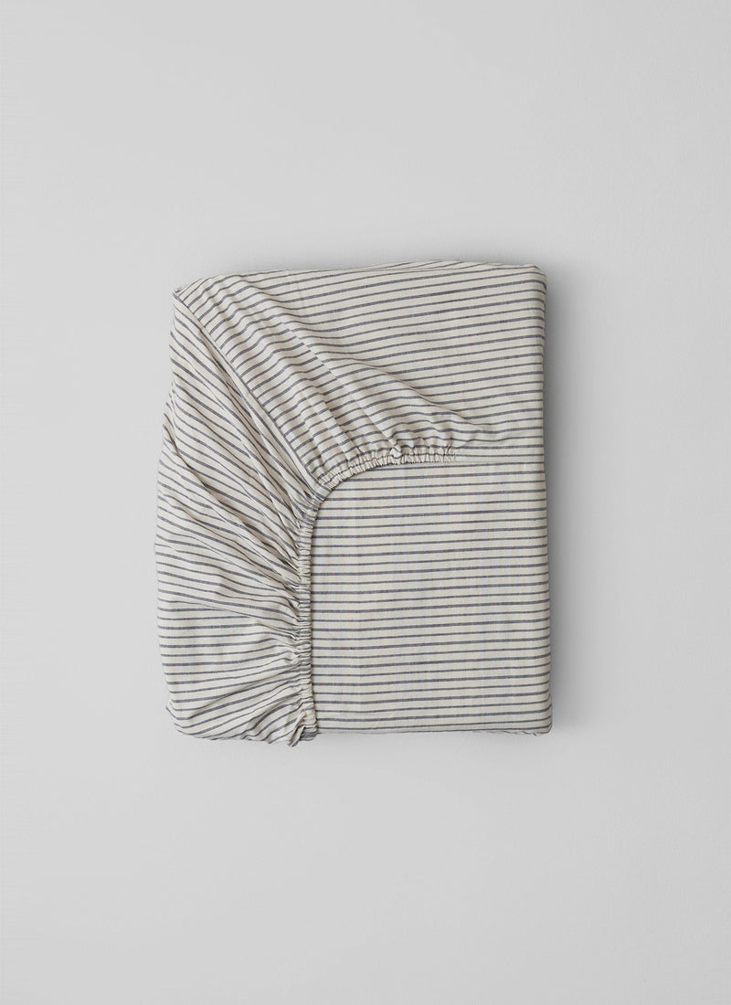 Pyjama Stripe Cotton Fitted Sheet | Navy/Ecru