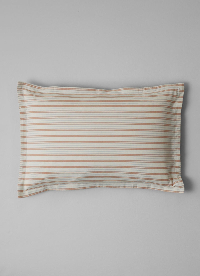Ines Stripe Cotton Flannel Oxford Pillowcase Set | Apricot/Soft Blue