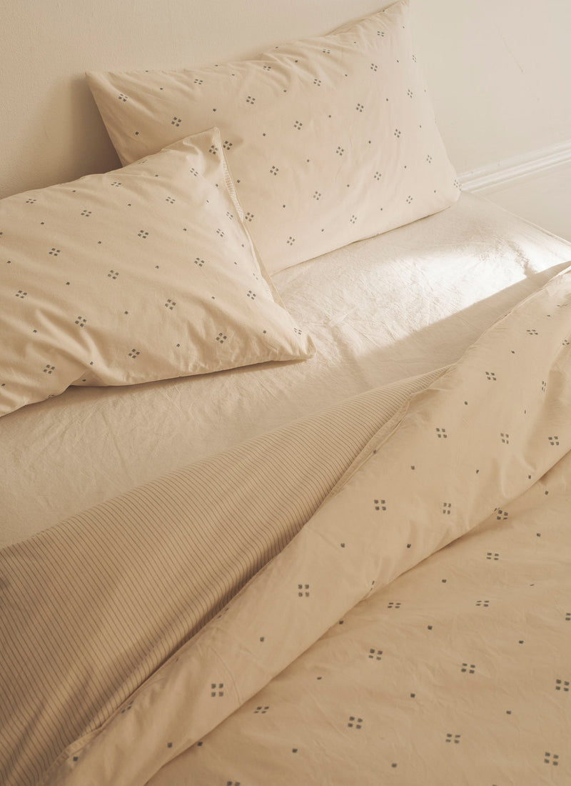 Rowan Print Cotton Poplin Duvet Cover | Ecru/Soft Blue