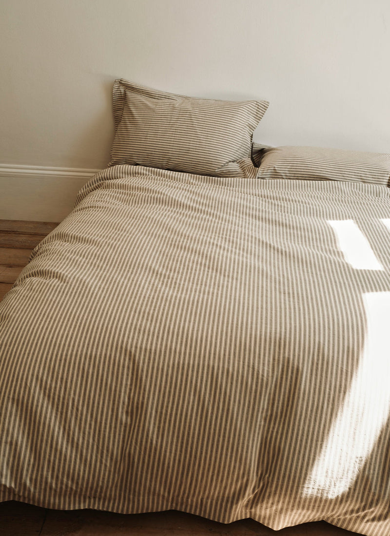 Ticking Stripe Cotton Duvet Cover | Ecru/Graphite