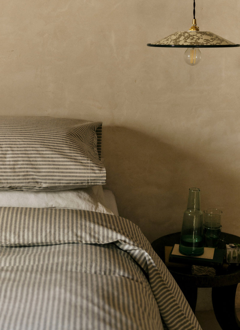 Ticking Stripe Cotton Duvet Cover | Ecru/Graphite