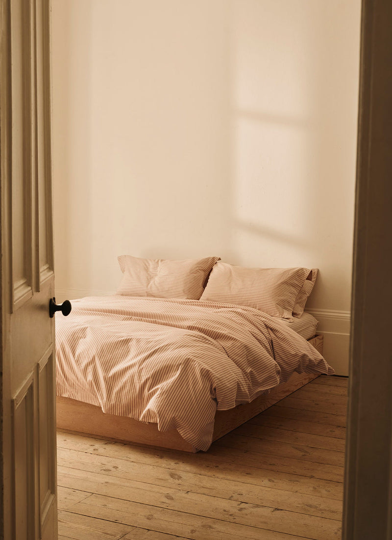 Ticking Stripe Cotton Duvet Cover | Ecru/Rose