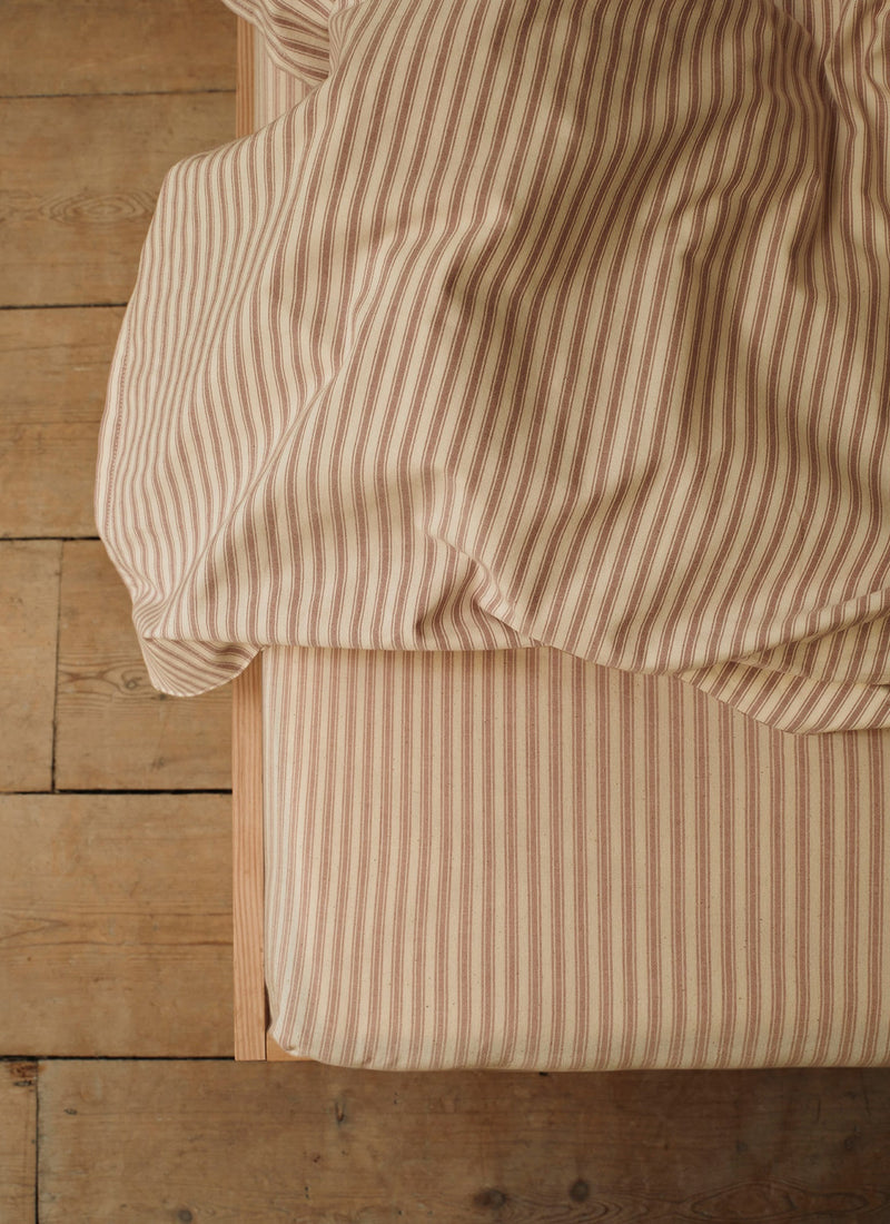 Ticking Stripe Cotton Duvet Cover | Ecru/Rose