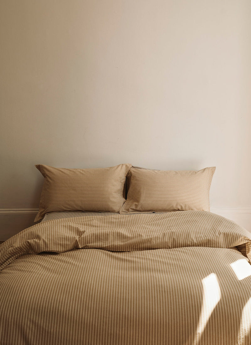 Ticking Stripe Cotton Duvet Cover | Ecru/Straw